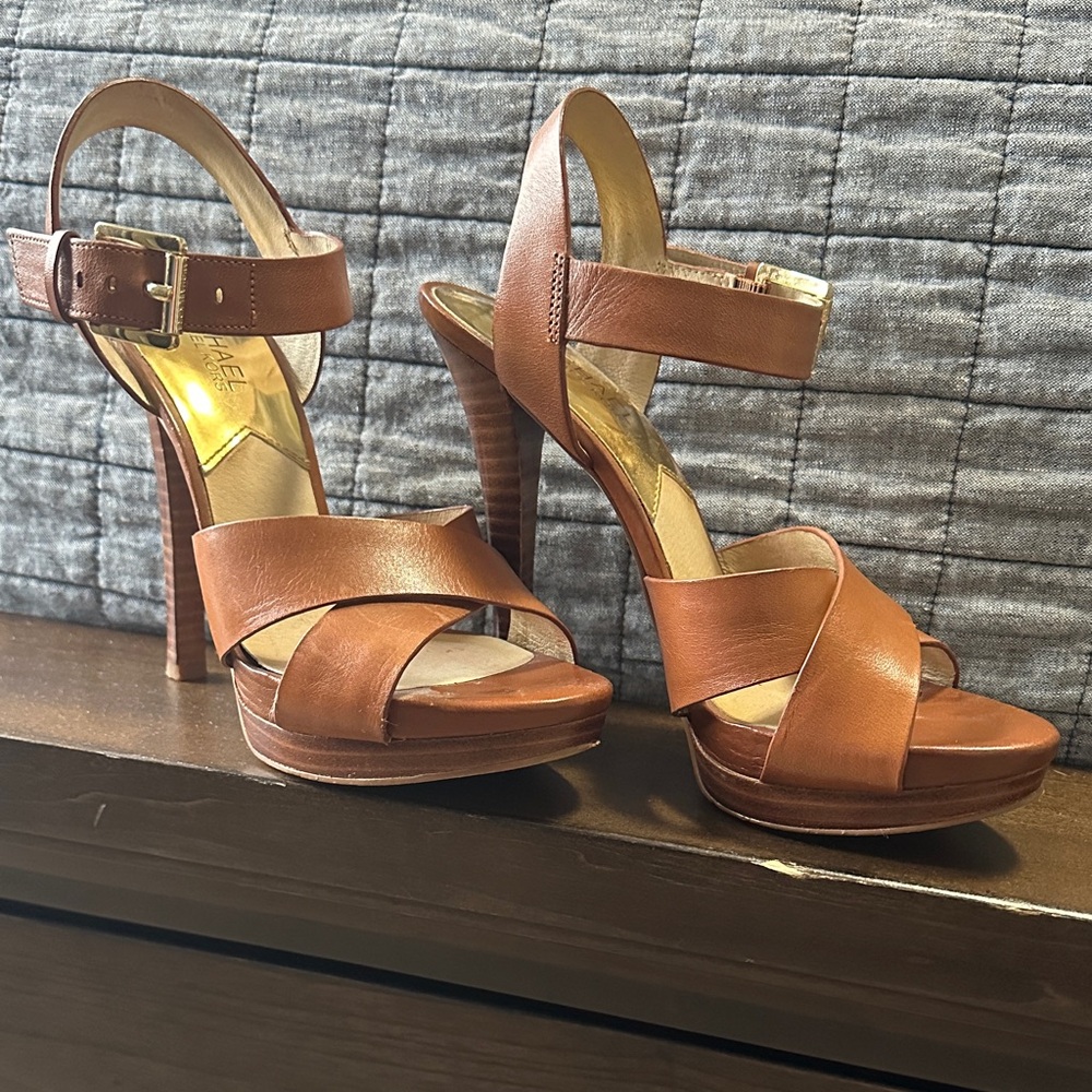 Michael Kors Tan Leather Platform Sandals